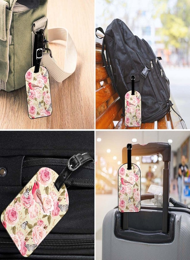 Zoczos English Roses and Birds Leather Luggage Tags Pink Floral Flower Butterflies Bubs Botanical Romance Business Card Holder Travel ID Bag Tag for Travel Luggage Baggage Identifier, 1 Pack - Image 4